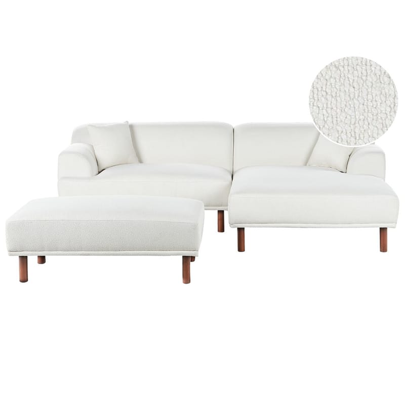 Hjørnesofa med fodskammel Holt, Hvid, brun/Bouclé