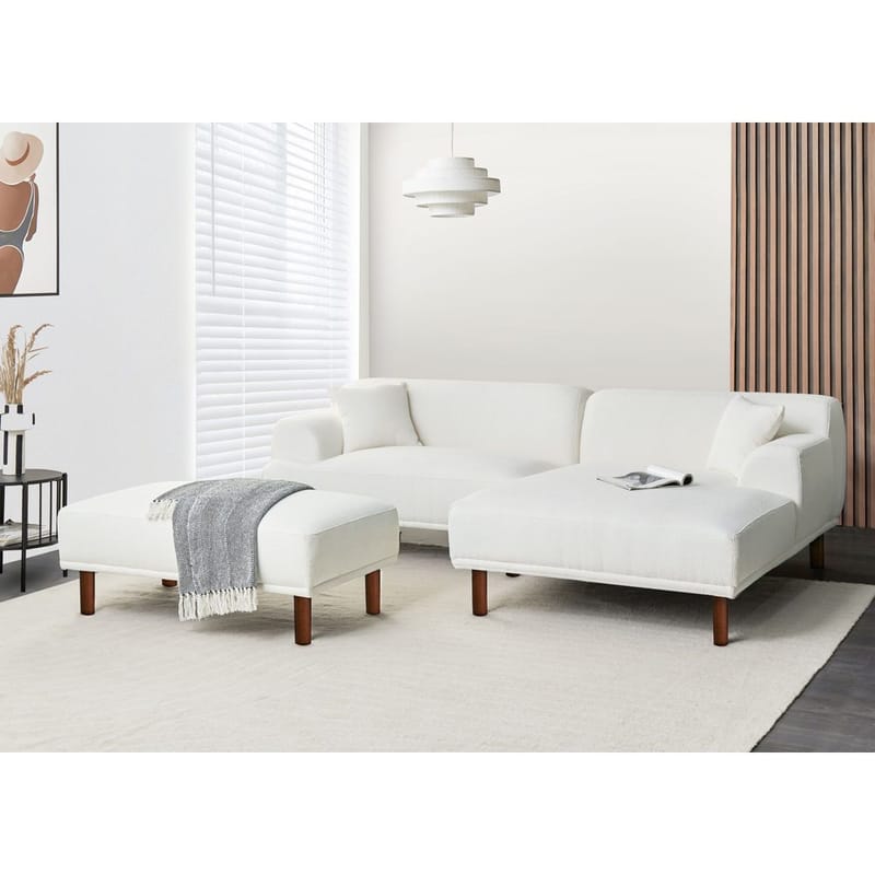 Hjørnesofa med fodskammel Holt - Hvid, brun/Bouclé - Møbler - Sofaer - Hjørnesofa - Hjørnesofa med chaiselong