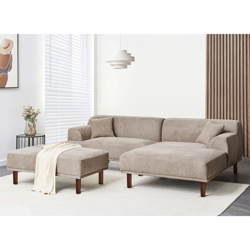Hjørnesofa med fodskammel Holt - Taupe, brun/Polyester - Møbler - Sofaer - Hjørnesofa - Hjørnesofa med chaiselong