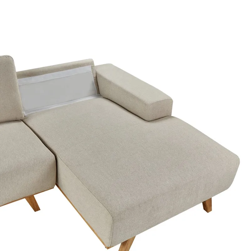 Hjørnesofa Nora - Beige, lyst træ/Venstrevendt - Møbler - Sofaer - Hjørnesofa - Hjørnesofa med chaiselong