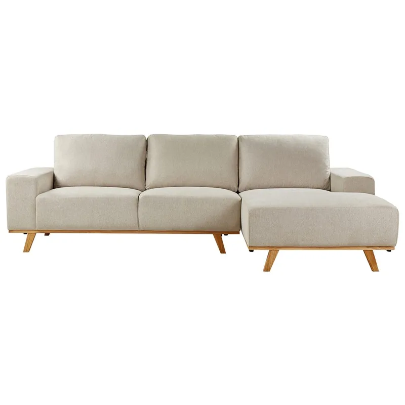 Hjørnesofa Nora, Beige, lyst træ/Venstrevendt
