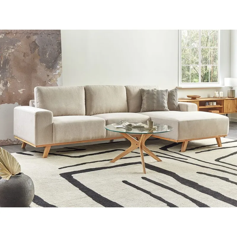Hjørnesofa Nora - Beige, lyst træ/Venstrevendt - Møbler - Sofaer - Hjørnesofa