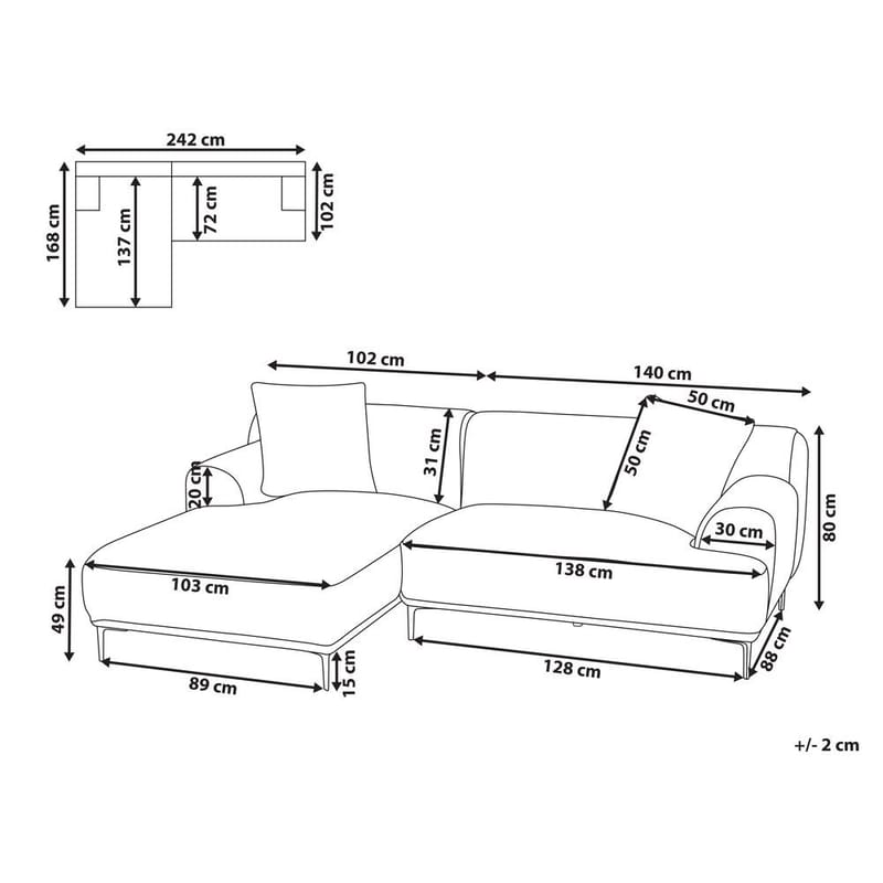 Hjørnesofa Stenum - Lys brun, messing/Højrevendt - Møbler - Sofaer - Hjørnesofa