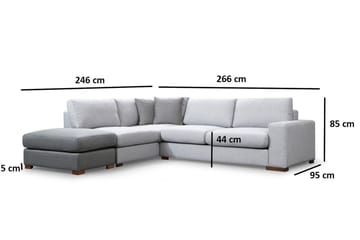 Huelva 3-personers Venstre L-formet Sofa med Chaiselong Dyb med Fodskammel i Stof - Grå - Møbler - Sofaer - Sofa med chaiselong