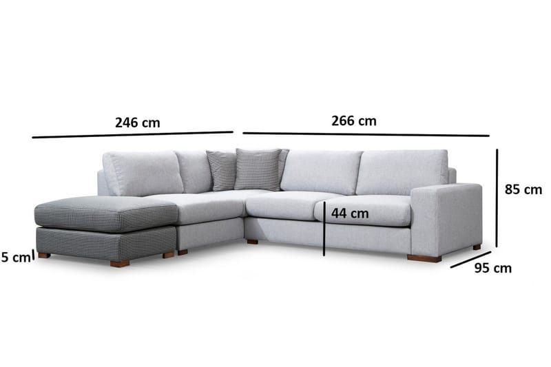 Huelva 3-personers Venstre L-formet Sofa med Chaiselong Dyb med Fodskammel i Stof - Grå - Møbler - Sofaer - Sofa med chaiselong