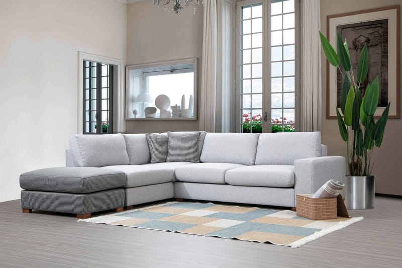 Huelva 3-personers Venstre L-formet Sofa med Chaiselong Dyb med Fodskammel i Stof - Grå - Møbler - Sofaer - Sofa med chaiselong
