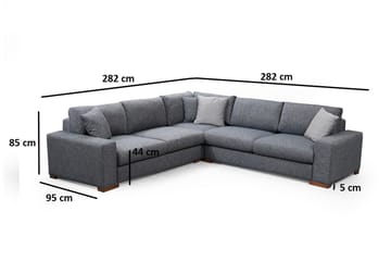 Huelva 4-personers L-formet Hjørnesofa med Brede Armlæn i Stof - Grå - Møbler - Sofaer - Hjørnesofa