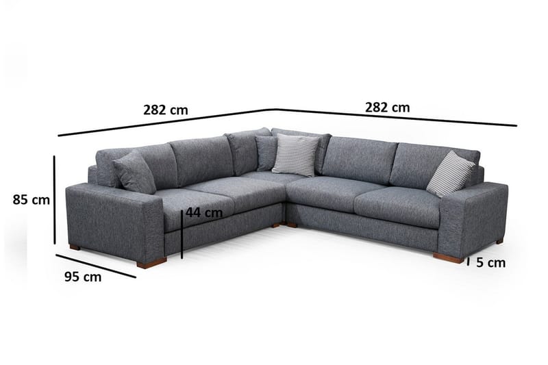Huelva 4-personers L-formet Hjørnesofa med Brede Armlæn i Stof - Grå - Møbler - Sofaer - Hjørnesofa