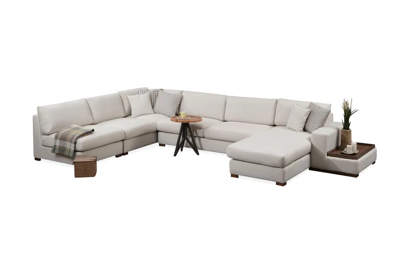 Huelva 5-personers Venstrevendt U-formet Hjørnesofa med Divan i Stof, Beige