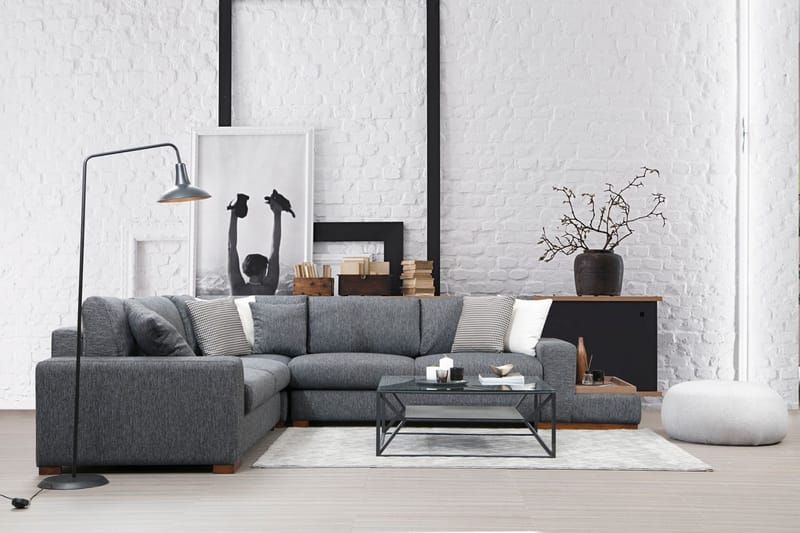Huelva 5-personers Højrevendt L-formet Hjørnesofa 323 cm med Sidebord i Stof - Grå - Møbler - Sofaer - Hjørnesofa