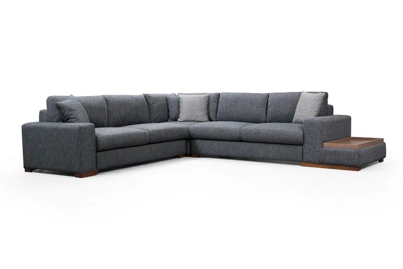 Huelva 5-personers Højrevendt L-formet Hjørnesofa 323 cm med Sidebord i Stof - Grå - Møbler - Sofaer - Hjørnesofa