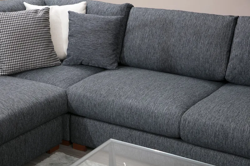 Huelva 5-personers Højrevendt L-formet Hjørnesofa 323 cm med Sidebord i Stof - Grå - Møbler - Sofaer - Hjørnesofa