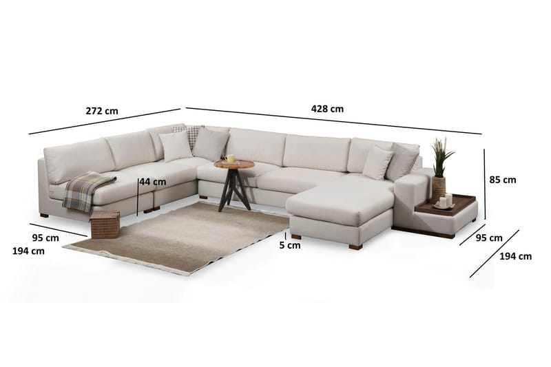 Huelva 5-personers Venstrevendt U-formet Hjørnesofa med Divan i Stof - Beige - Møbler - Sofaer - Hjørnesofa - Hjørnesofa med chaiselong