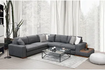 Huelva 5-personers Højrevendt L-formet Hjørnesofa 323 cm med Sidebord i Stof - Grå - Møbler - Sofaer - Hjørnesofa