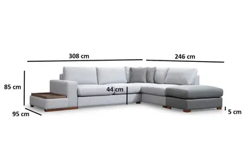 Huelva 5-personers Højrevendt L-formet Sofa med Chaiselong 308 cm i Stof - Grå - Møbler - Sofaer - Sofa med chaiselong