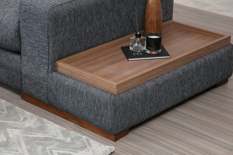 Huelva 5-personers Højrevendt L-formet Hjørnesofa 323 cm med Sidebord i Stof - Grå - Møbler - Sofaer - Hjørnesofa