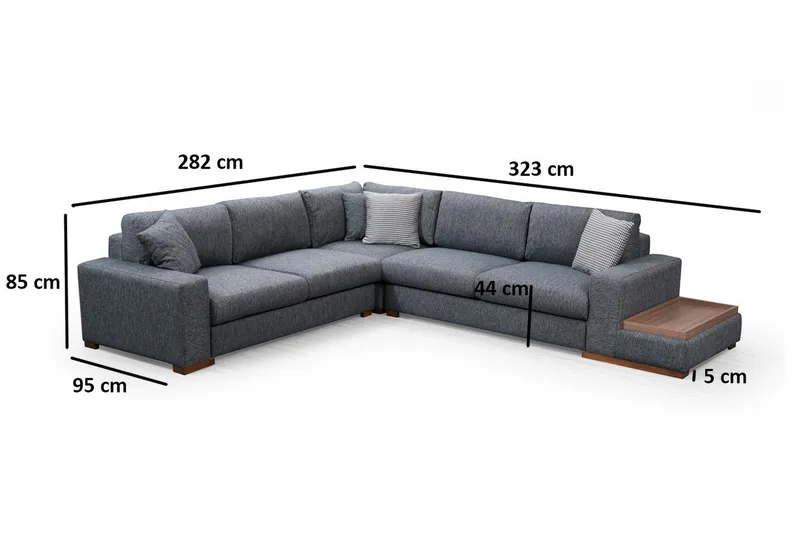 Huelva 5-personers Højrevendt L-formet Hjørnesofa 323 cm med Sidebord i Stof - Grå - Møbler - Sofaer - Hjørnesofa