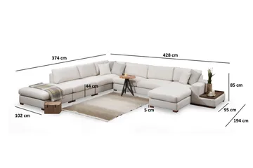 Huelva 6-personers U-formet Hjørnesofa med Divan i Stof - Kremhvid - Møbler - Sofaer - Hjørnesofa - Hjørnesofa med chaiselong