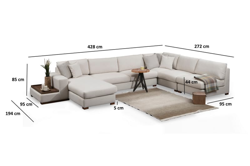 Huelva Chaiselongsofa - Beige - Sofa med chaiselong