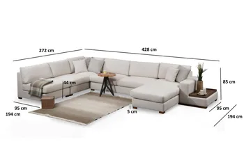 Huelva Chaiselongsofa - Beige - Møbler - Sofaer - Hjørnesofa - Hjørnesofa med chaiselong