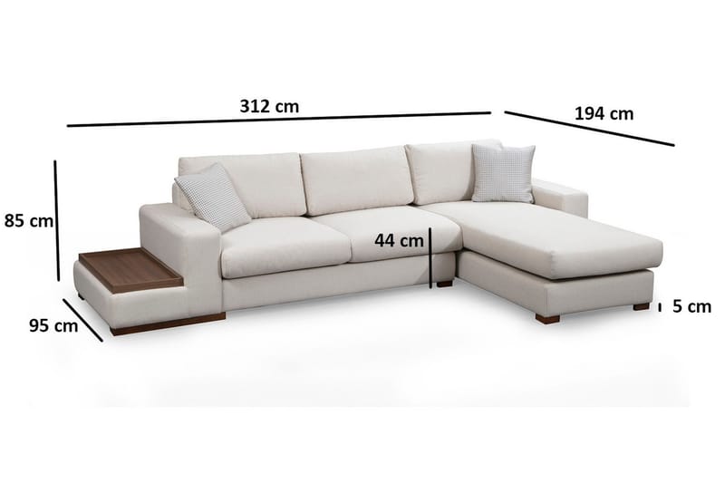 Huelva Højrevendt L-formet Sofa med Chaiselong 312 cm i Stof - Beige - Møbler - Sofaer - Sofa med chaiselong