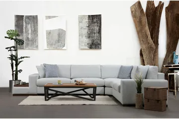 Huelva Venstrevendt L-formet Hjørnesofa 363 cm i Stof med Sidebord - Beige - Møbler - Sofaer - Hjørnesofa