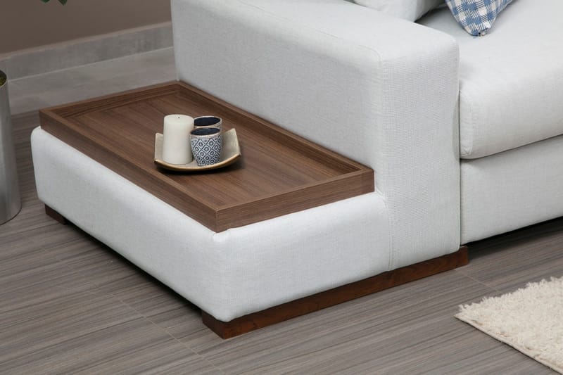 Huelva Venstrevendt L-formet Hjørnesofa 363 cm i Stof med Sidebord - Beige - Møbler - Sofaer - Hjørnesofa