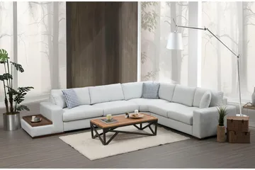 Huelva Venstrevendt L-formet Hjørnesofa 363 cm i Stof med Sidebord - Beige - Møbler - Sofaer - Hjørnesofa