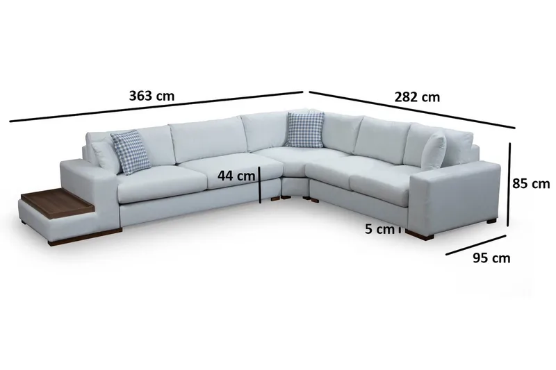 Huelva Venstrevendt L-formet Hjørnesofa 363 cm i Stof med Sidebord - Beige - Møbler - Sofaer - Hjørnesofa