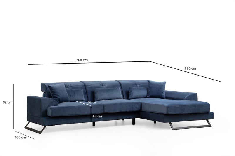 Jaraad Chaiselongsofa 3-personers - Blå - Møbler - Sofaer - Sofa med chaiselong