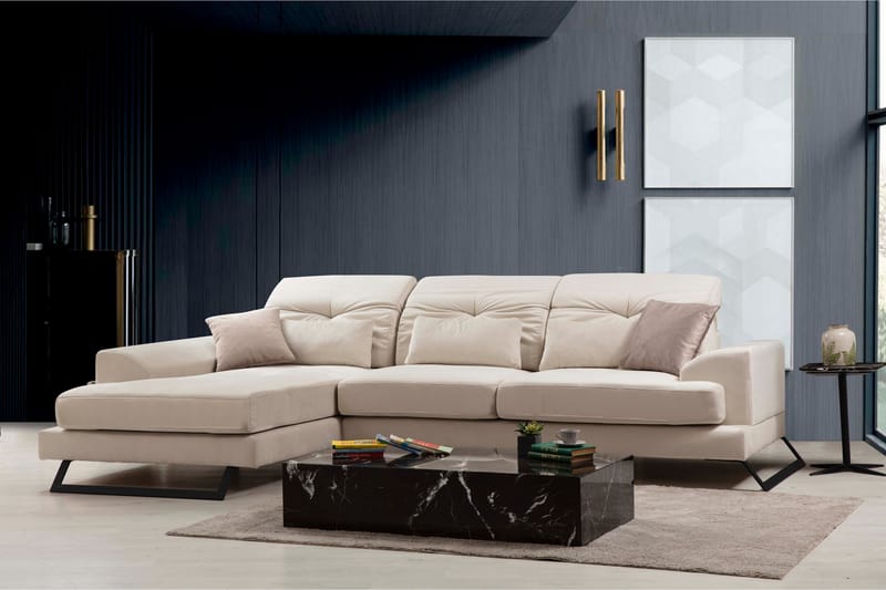 Jaraad Chaiselongsofa Højre - Beige/Sort - Sofa med chaiselong - 4 personers sofa med chaiselong