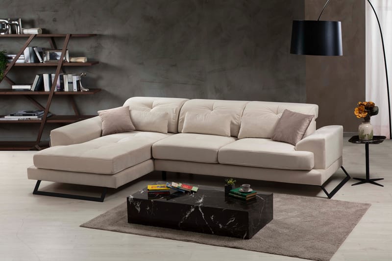 Jaraad Chaiselongsofa Højre - Beige/Sort - Sofa med chaiselong - 4 personers sofa med chaiselong