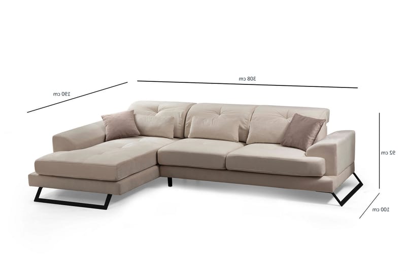 Jaraad Chaiselongsofa Højre - Beige/Sort - Sofa med chaiselong - 4 personers sofa med chaiselong