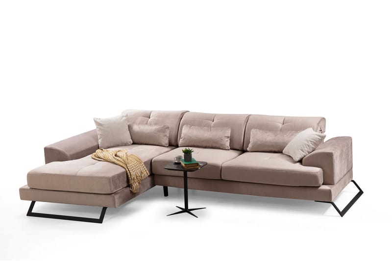 Jaraad Chaiselongsofa Højre - Beige/Sort - Sofa med chaiselong - 4 personers sofa med chaiselong