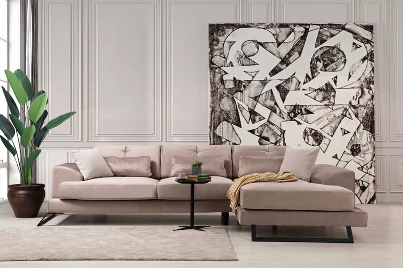 Jaraad Chaiselongsofa Venstre - Beige/Sort - Sofa med chaiselong - 4 personers sofa med chaiselong