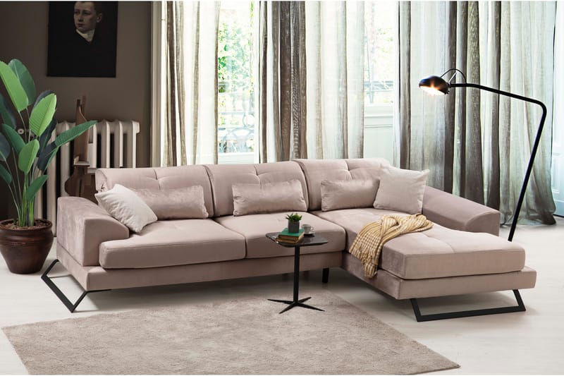 Jaraad Chaiselongsofa Venstre - Beige/Sort - Sofa med chaiselong - 4 personers sofa med chaiselong