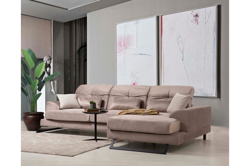 Jaraad Chaiselongsofa Venstre - Beige/Sort - Sofa med chaiselong - 4 personers sofa med chaiselong