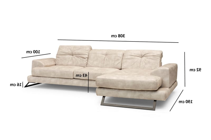 Jaraad Chaiselongsofa Venstre - Beige/Sort - Sofa med chaiselong - 4 personers sofa med chaiselong