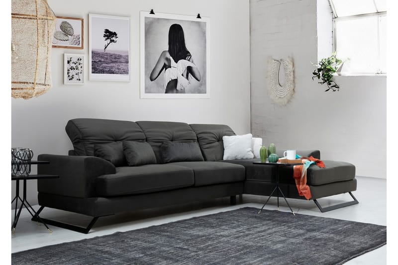 Jaraad Hjørnesofa med Chaiselong Højre - Sort - Møbler - Sofaer - Sofa med chaiselong