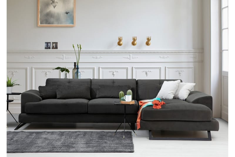 Jaraad Hjørnesofa med Chaiselong Højre - Sort - Møbler - Sofaer - Sofa med chaiselong