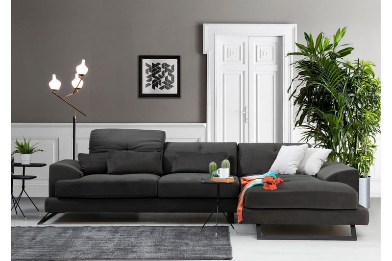 Jaraad Hjørnesofa med Chaiselong Højre - Sort - Møbler - Sofaer - Sofa med chaiselong