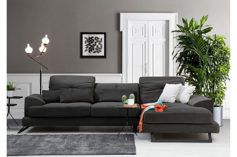 Jaraad Hjørnesofa med Chaiselong Højre - Sort - Møbler - Sofaer - Sofa med chaiselong