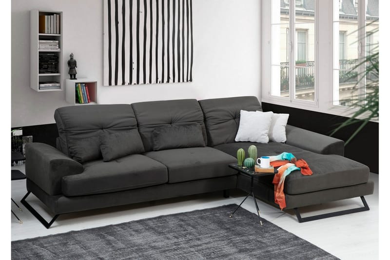 Jaraad Hjørnesofa med Chaiselong Højre - Sort - Møbler - Sofaer - Sofa med chaiselong