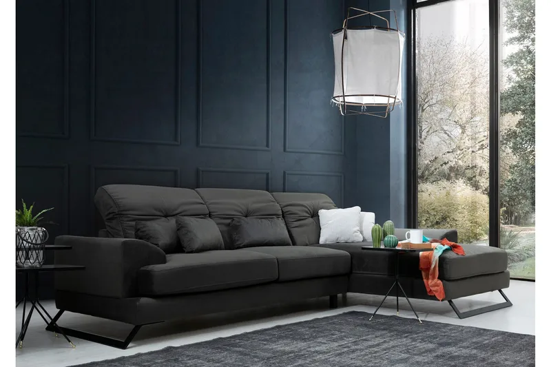 Jaraad Hjørnesofa med Chaiselong Højre - Sort - Møbler - Sofaer - Sofa med chaiselong