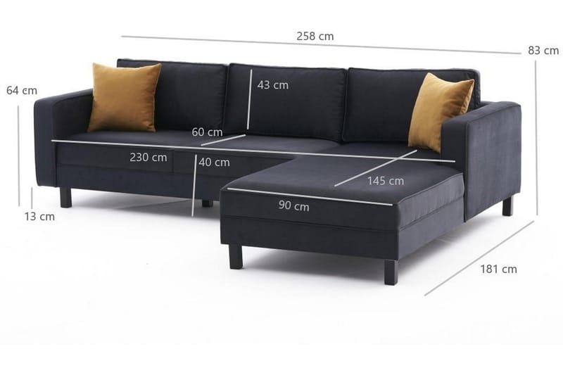 Kaletea Sofa m. Chaiselong 4-Pers. - Mørkegrå - Sofa med chaiselong - 4 personers sofa med chaiselong