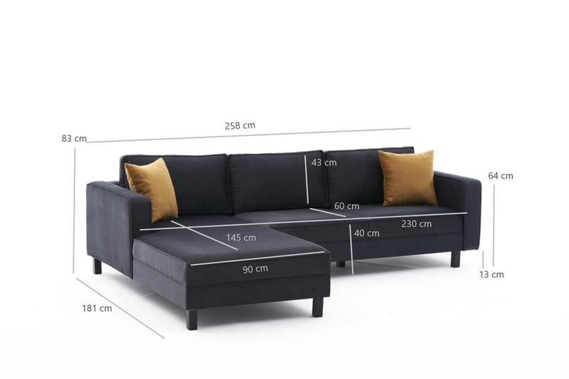 Kaletea Sofa m. Chaiselong 4-Pers. - Mørkegrå - Sofa med chaiselong - 4 personers sofa med chaiselong