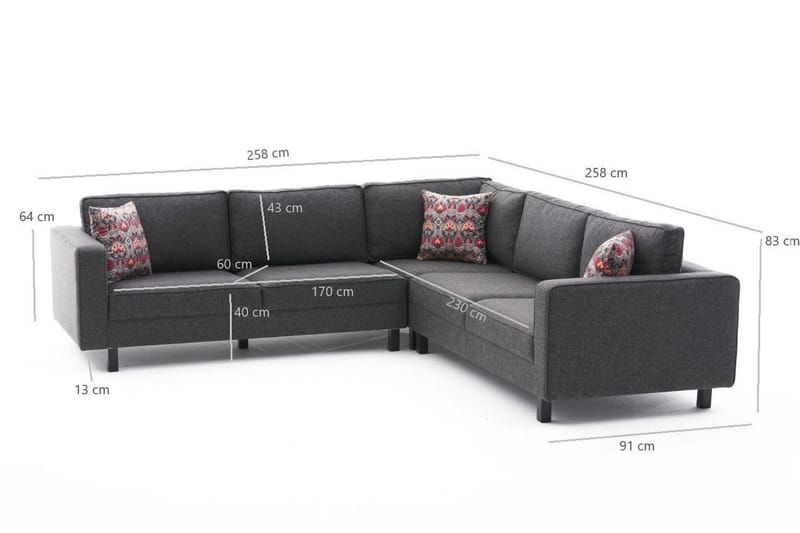 Kaletea Sofa m. Chaiselong 4-Pers. - Antracit - Sofa med chaiselong - 4 personers sofa med chaiselong