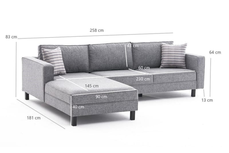 Kaletea Sofa m. Chaiselong 4-Pers. - Grå - Møbler - Sofaer - Sofa med chaiselong
