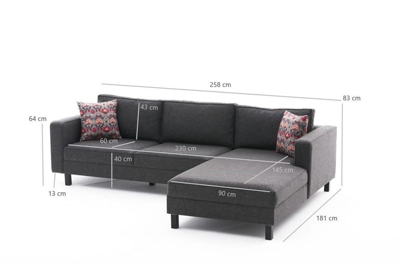 Kaletea Sofa m. Chaiselong 4-Pers. - Antracit - Sofa med chaiselong - 4 personers sofa med chaiselong