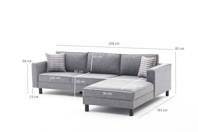 Kaletea Sofa m. Chaiselong 4-Pers. - Grå - Sofa med chaiselong - 4 personers sofa med chaiselong